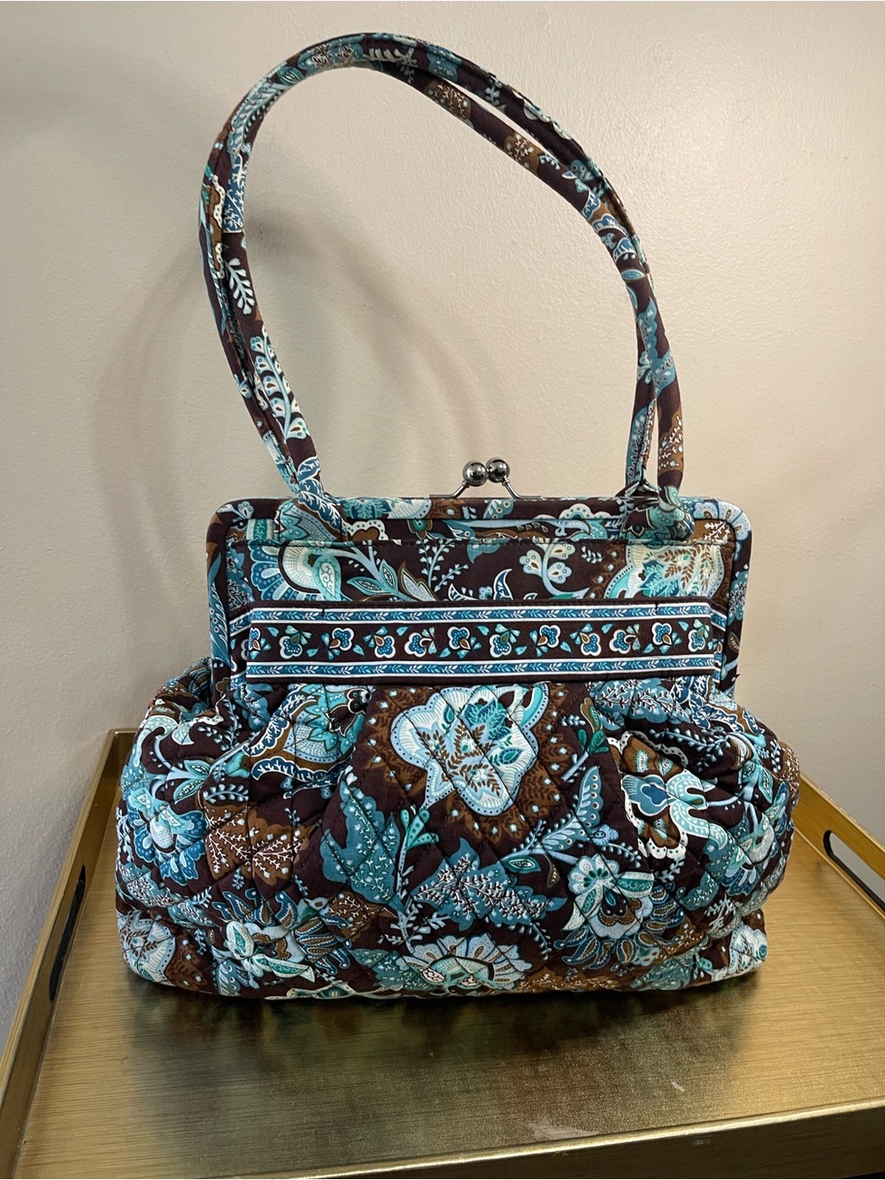 Vera Bradley Brown & Teal Floral Quilted Shoulder Bag